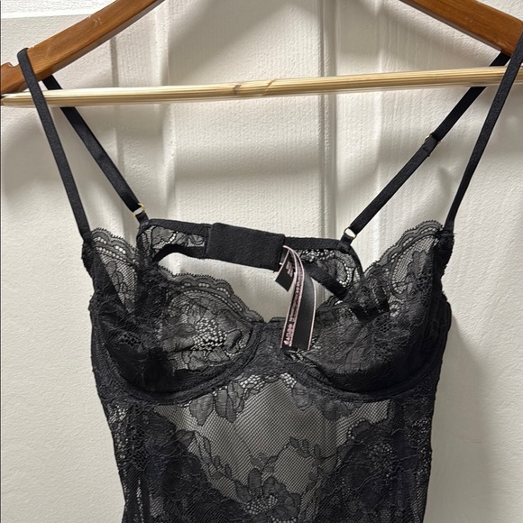Victoria's Secret Black Lace Chemise with Floral Design - Picture 3 of 5